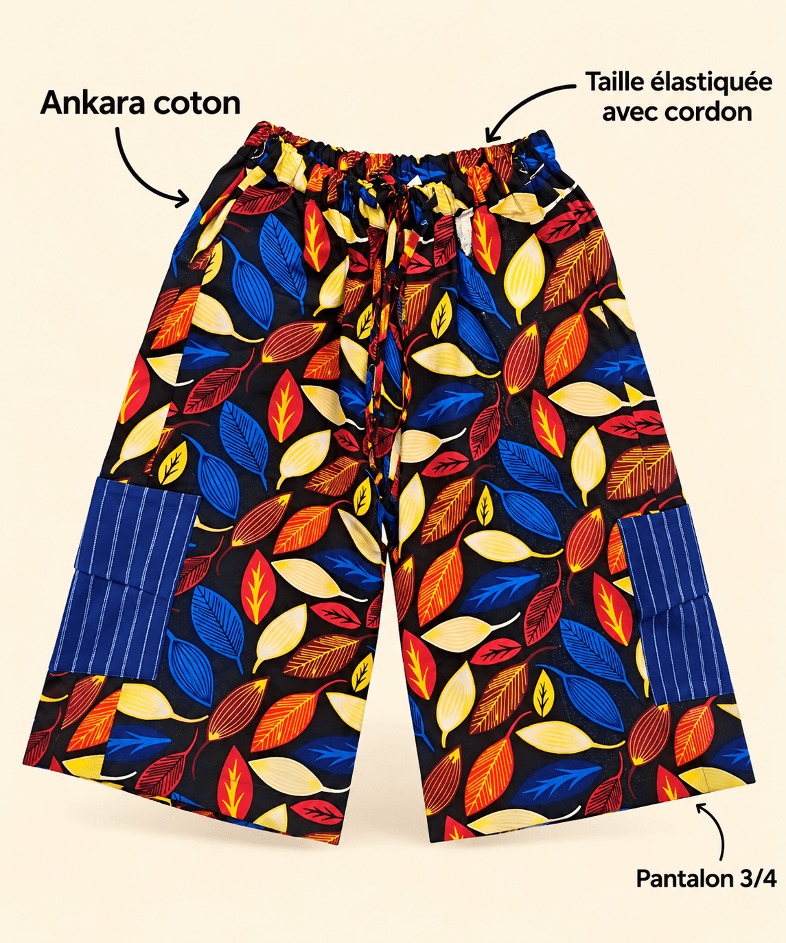 Pantalon 3/4 bleu jaune noir