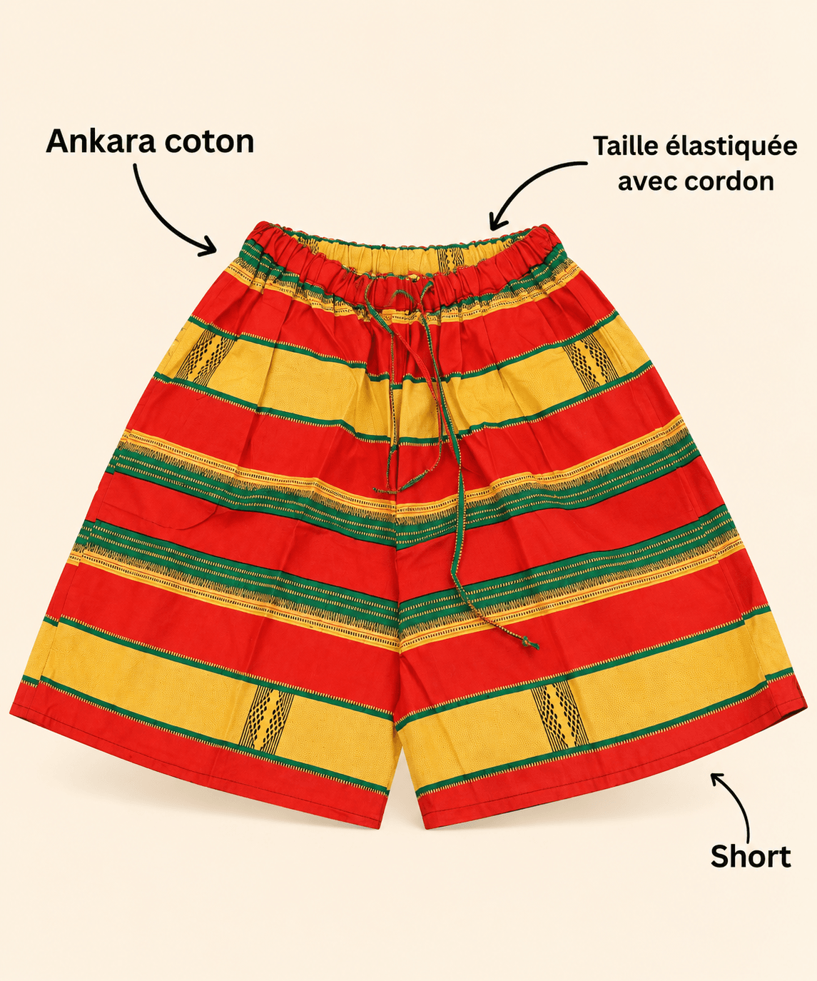 Short jaune et rouge